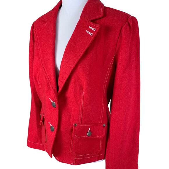 Vintage Size XL Women's Wool Blend Blazer Jacket Red Equestrian Western Quality - Picture 1 of 10